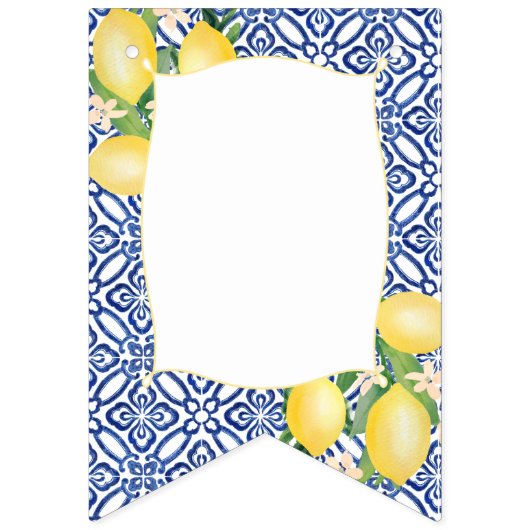 ポジターノレモンズブルーホワイトタイルシャワー誕生日 バンティングフラッグ (第1の旗)