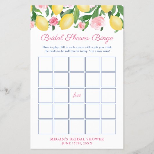 ポジターノレモンブライダルシャワービンゴゲームカード チラシ (正面)