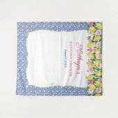 ポジターノレモン青いタイル写真ブース背景 タペストリー (正面(横))