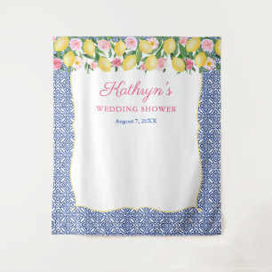 ポジターノレモン青いタイル写真ブース背景 タペストリー