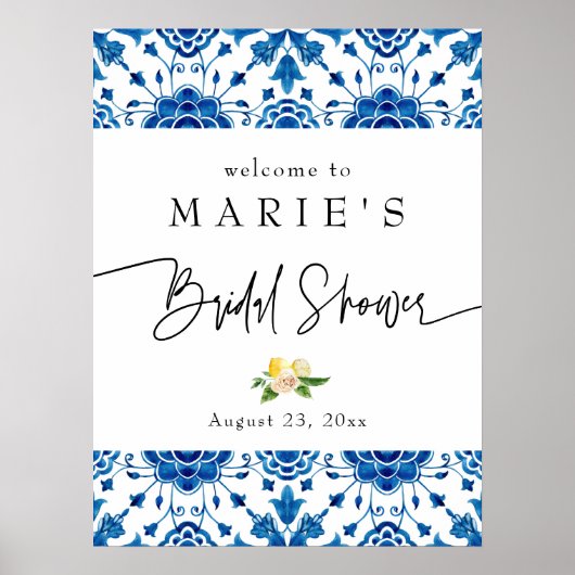 ポジターノ地中海のイタリアタイルレモンウェルカム ポスター (正面)