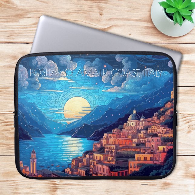 ポジターノ絵を描・アマルフィ海岸のイタリア旅行アート ラップトップスリーブ (Positano Amalfi Coast Painting of Italy Travel Art Laptop Sleeve)