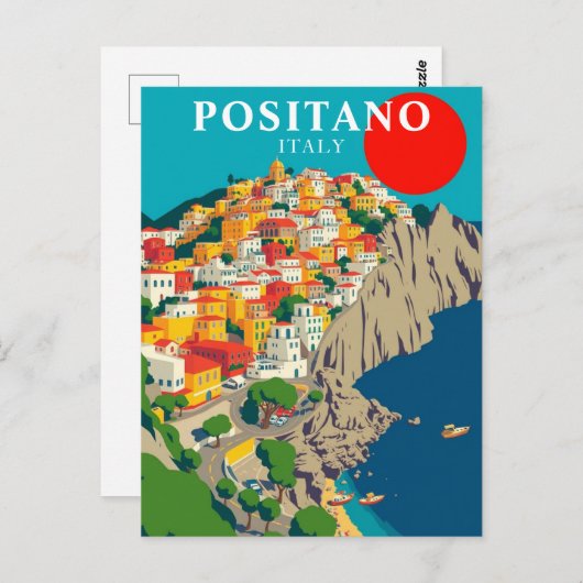 ポジターノ、イタリアヴィンテージサンライズ ポストカード (正面/裏面)