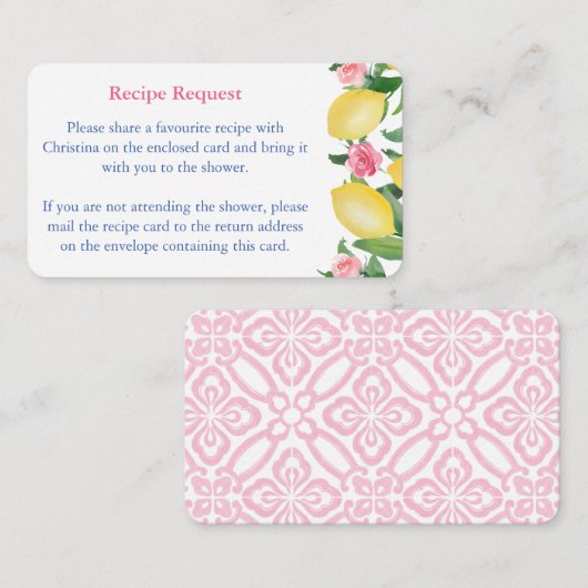 ポジターノ ピンクの花とレモンのレシピリクエスト エンクロージャーカード (正面/裏面)