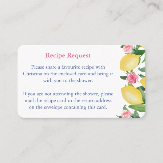 ポジターノ ピンクの花とレモンのレシピリクエスト エンクロージャーカード (正面)