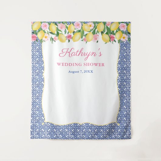 ポジターノ レモン 青いタイル フォトブース 背景 タペストリー (正面)