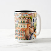 ポジターノ：水彩チャームイタリアのアマルフィ海岸 ツートーンマグカップ (正面右)