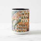 ポジターノ：水彩チャームイタリアのアマルフィ海岸 ツートーンマグカップ (中央)