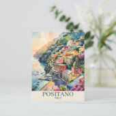 ポジティアーノ イタリア アマルフィ海岸 水彩風景画 ポストカード (スタンド正面)