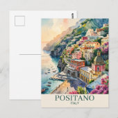 ポジティアーノ イタリア アマルフィ海岸 水彩風景画 ポストカード (正面/裏面)