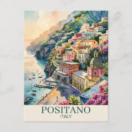 ポジティアーノ イタリア アマルフィ海岸 水彩風景画 ポストカード