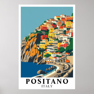 ポジティアーノ イタリア 地中海 レトロな旅行アート ポスター