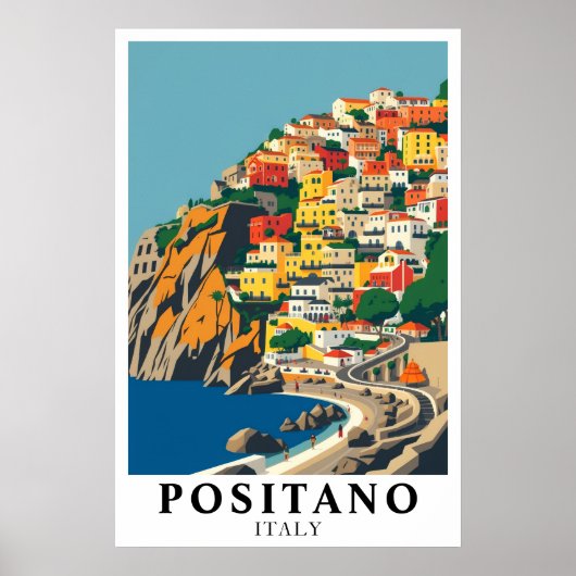 ポジティアーノ イタリア 地中海 レトロな旅行アート ポスター (正面)