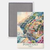 ポジティターノ イタリアの家 色とりどりの水彩画 マグネット (正面/裏面)