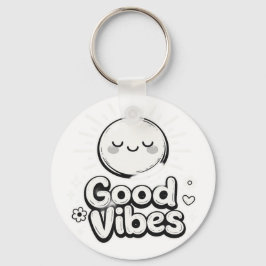 ポジティブでミニマルなスマイルのキーチェーン - Good Vibes キーホルダー