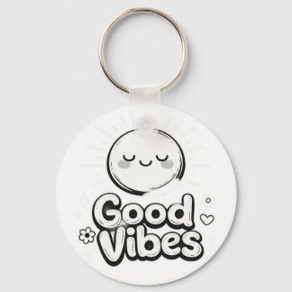 ポジティブでミニマルなスマイルのキーチェーン - Good Vibes キーホルダー