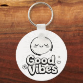 ポジティブでミニマルなスマイルのキーチェーン - Good Vibes キーホルダー (正面)