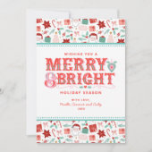 ポジティブで楽しい & ブライト | レトロなピンクと赤のホリー シーズンカード (正面)