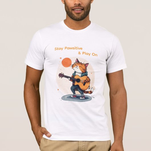 ポジティブなギター猫Tシャツ Tシャツ (正面)