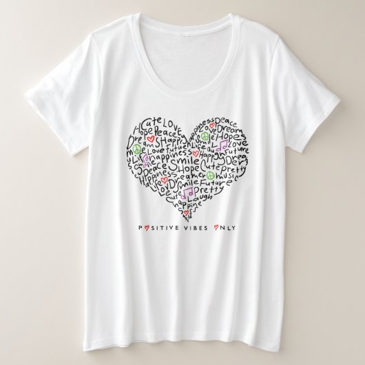 ポジティブなハートデザイン プラスサイズTシャツ (デザイン正面)