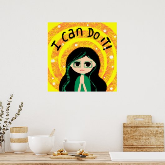 ポジティブな女の子の気持ちを盛り上げるよ絵画う ポスター (キッチン)