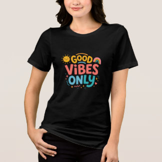 ポジティブな気分 Women's ブラックTシャツ トライブレンドTシャツ