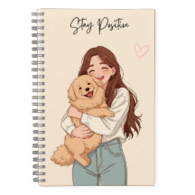 ポジティブな気持ちでいよう Girl Hugging Dog スパイラルノート