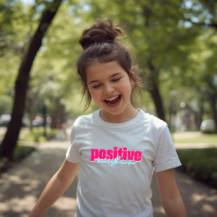 ポジティブな気持ちになれるホットピンクとターコイズブルーの子供用グラフィック Tシャツ