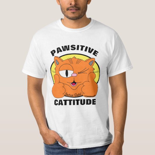 ポジティブな猫の態度 面白い猫のパロディ Tシャツ (正面)