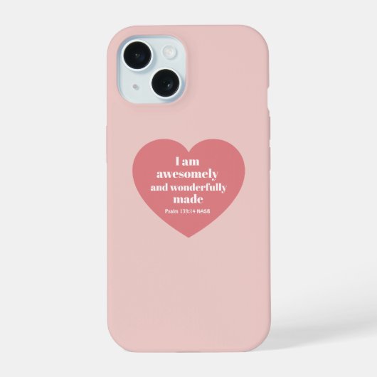 ポジティブな聖書の詩の肯定 ピンクのハート かわいい iPhone 15ケース (裏面)