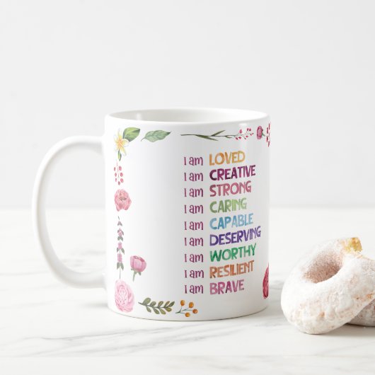 ポジティブな肯定の花スタイル コーヒーマグカップ (ドーナツ)
