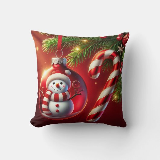 ポジティブな雪だるまのクリスマス飾り クッション (正面)