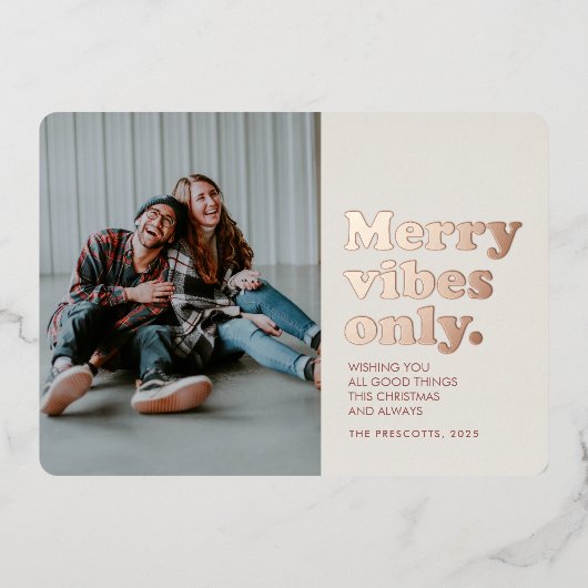 ポジティブな雰囲気だけのレトロクリスマス ホリデーカード 箔シーズンカード (正面)