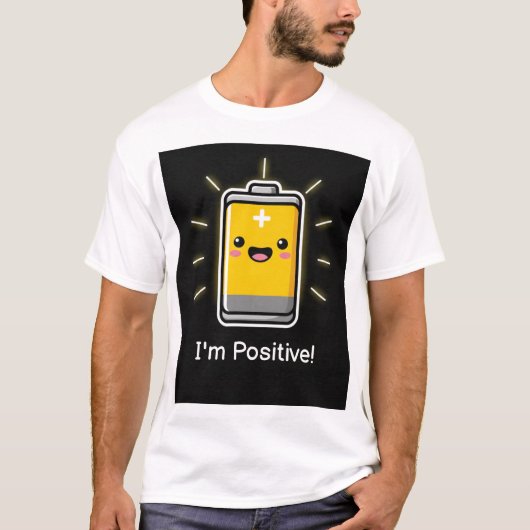 ポジティブな電池 エンジニアのユーモア テックギフト Tシャツ (正面)