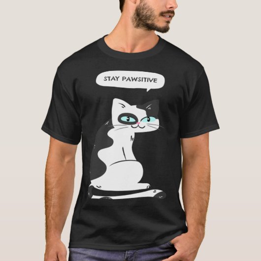 ポジティブにネコの面白い画像グラフィック Tシャツ (正面)