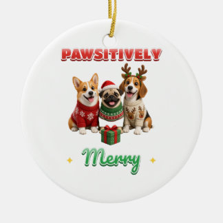 ポジティブクリスマスセーター犬のオーナメント セラミックオーナメント