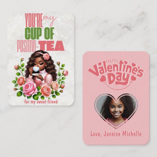 ポジティブティーのカップ 教室 ハッピー バレンタインデー ノートカード (正面/裏面)