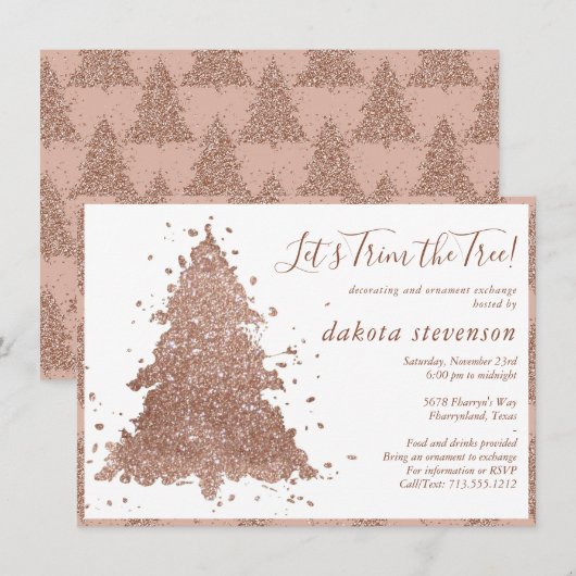 ポスクリスマス | Glamバラ金ゴールドツリーのトリムパーティー シーズンカード (正面/裏面)