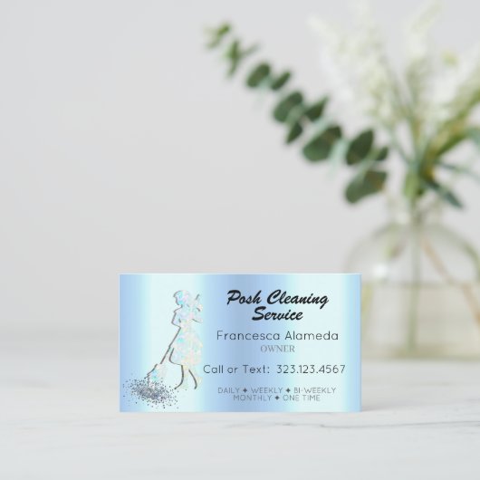ポスクリーニングサービスメタリックアイスブルーテンプレート 名刺 (スタンド正面)