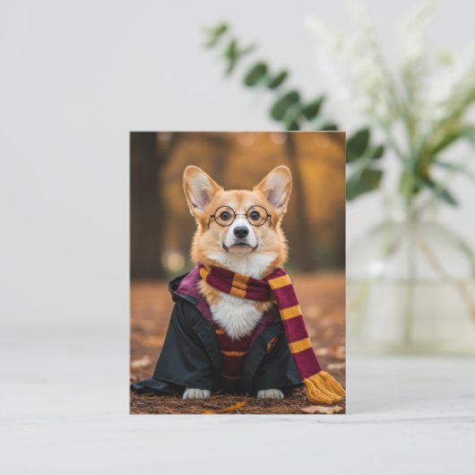 ポスクロッシング用かわいいコーギハロウィーン葉書 ポストカード (スタンド正面)