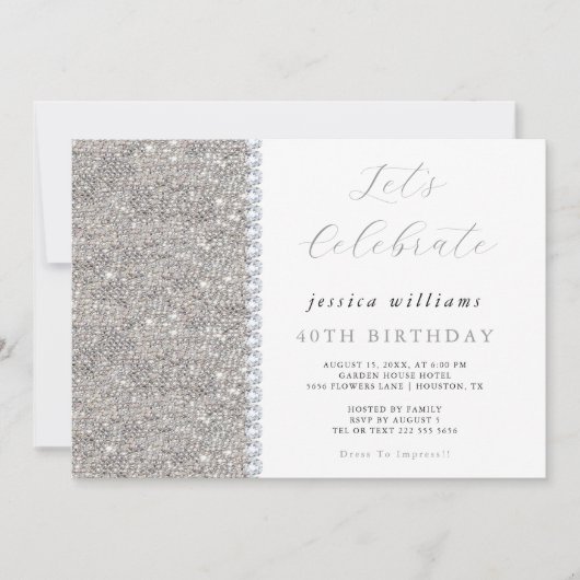 ポスシークンズ&ダイアモンズシルバー誕生日 招待状 (正面)