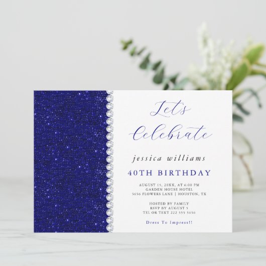 ポスシークンズ&ダイアモンズネイビー誕生日 招待状 (スタンド正面)