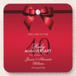ポスジェムボウ&リボン40結婚周年記念 コースター