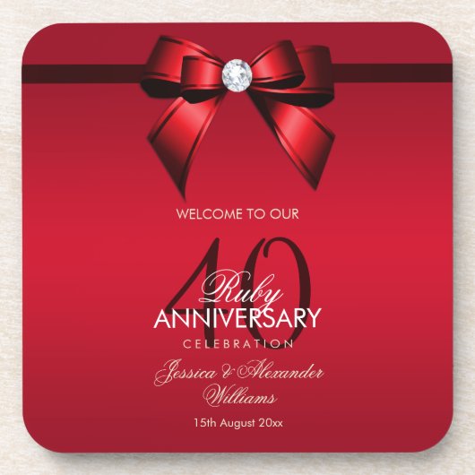 ポスジェムボウ&リボン40結婚周年記念 コースター (正面)