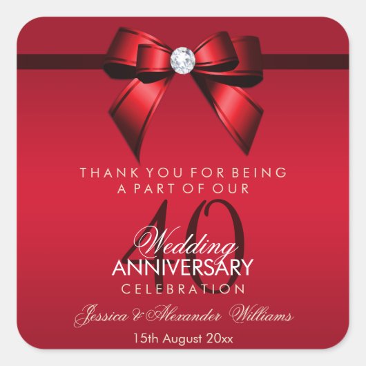 ポスジェムボウ&リボン40結婚周年記念 スクエアシール (正面)