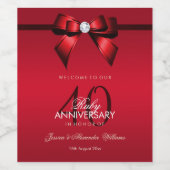 ポスジェムボウ&リボン40結婚周年記念 ワインラベル (シングルラベル)