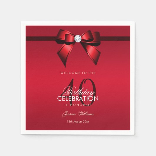 ポスジェムボウ&リボン40th誕生日 スタンダードカクテルナプキン (正面)