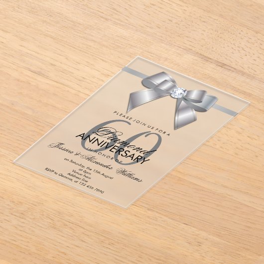 ポスジェムボウ&リボン60結婚周年記念 アクリル招待状 (レイダウン)