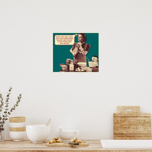 ポスタおもしろいー – レトロ主婦スリープタイムケーキ ポスター (キッチン)