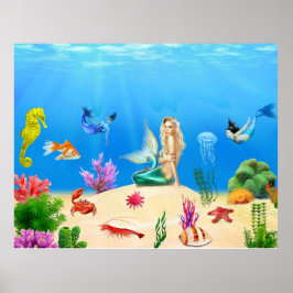 ポスタパーソナライズされたカスタムーの人魚の女の子 ポスター